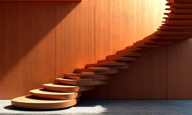 Rendering 3D di una scala a chiocciola artistica con giochi di ombre